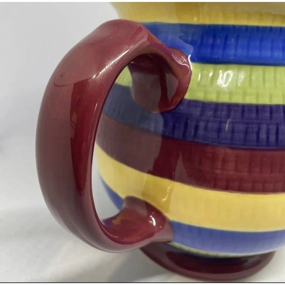Longaberger Cabana Pottery Pitcher 2 Qt Multi-Color Striped Ceramic